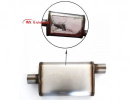 universal exhaust muffler 2.5 inch inlet 3 inch outlet detail