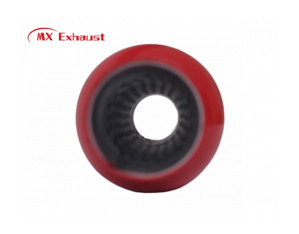 red painted exhaust resonator glasspack design detail