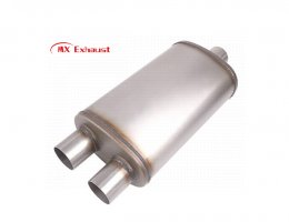 universal exhaust muffler 2.5 inch inlet 3 inch dual outlet detail