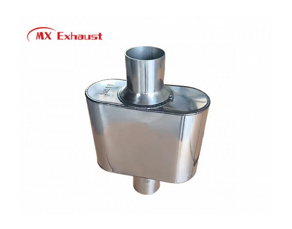 universal mirror polished muffler 2.5 inch inlet 3 inch outlet detail