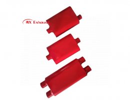 performance muffler center inlet center outlet red chambered design