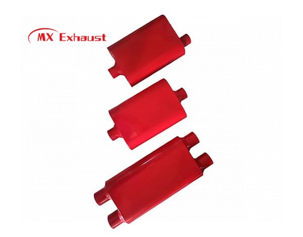 performance muffler center inlet center outlet red chambered design