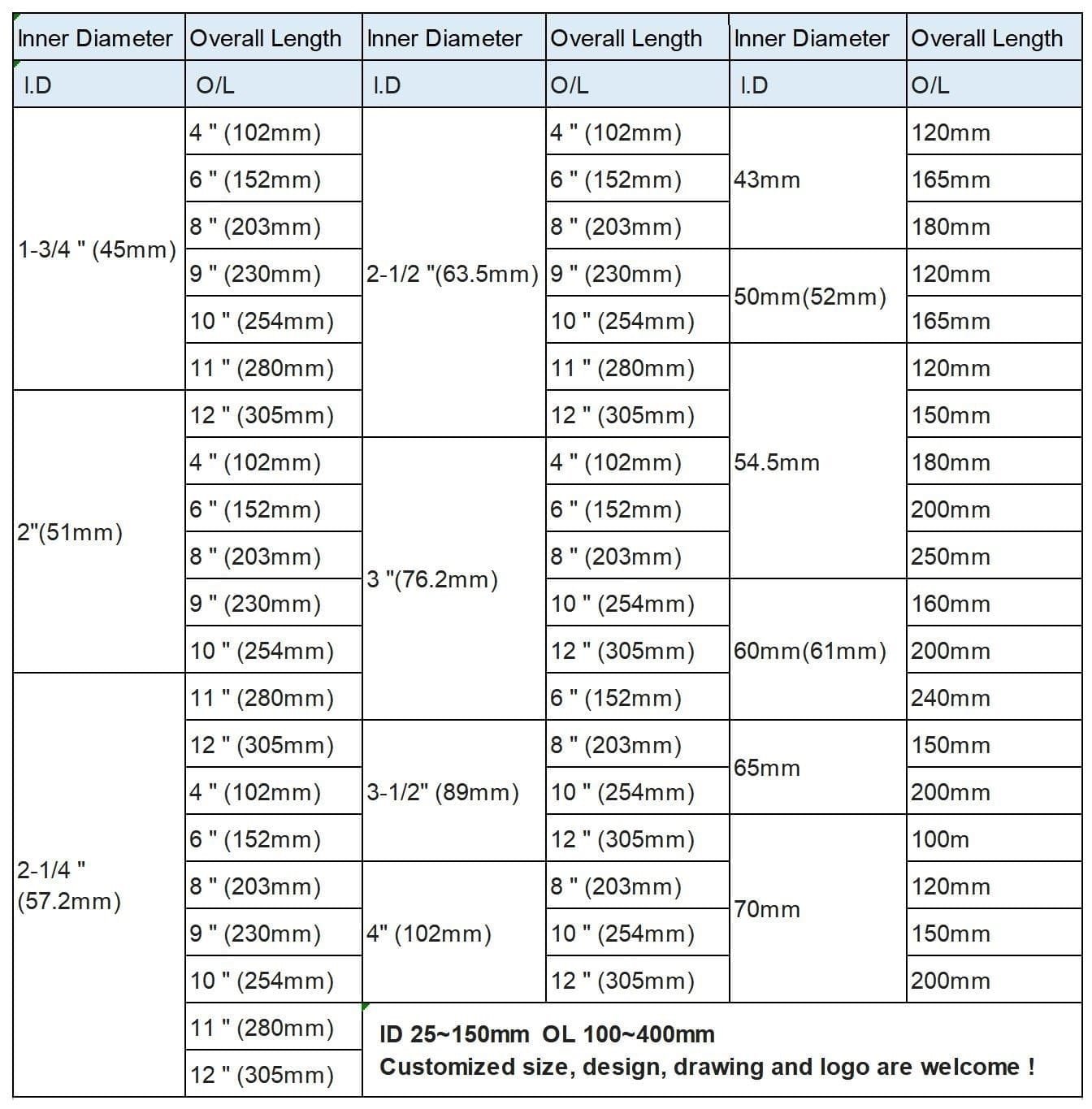 Exhaust Flexinle Pipe--main sizes