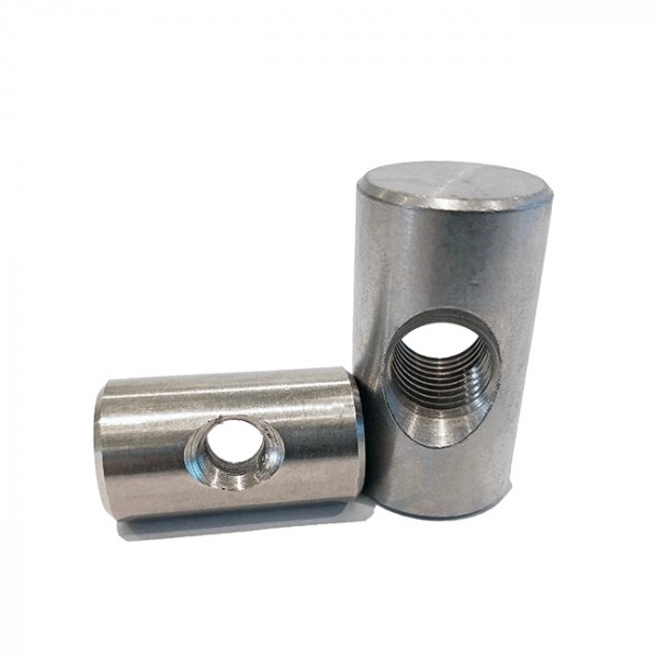 Гайка цилиндрическая из нержавеющей стали с микрообработкой на станке с ЧПУ/гайка цилиндрическая с крестообразным отверстием под штифт